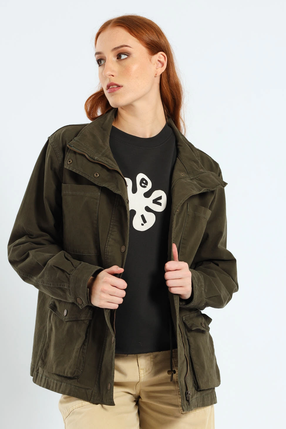 Karlie Utility Jacket - Military Green Draft Block