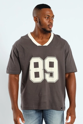 Oversized V-Neck Number Tee - Dark Grey Chill Style Summer Fashion
