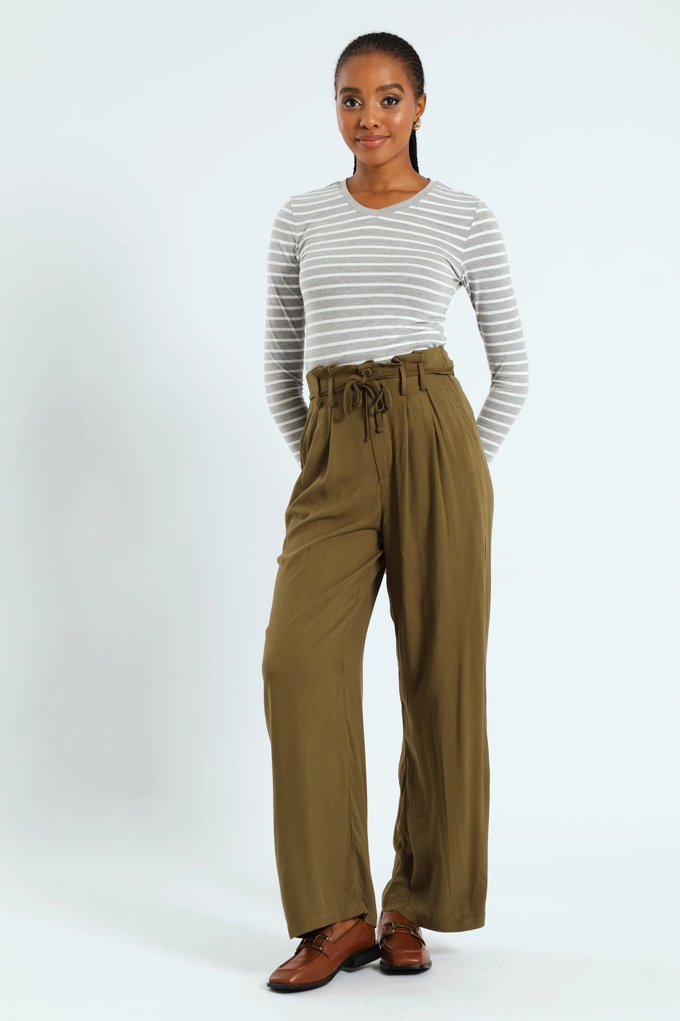 Paperbag Self Belt Wideleg Pant - Fatigue Mesh Comfort No Frills Fit