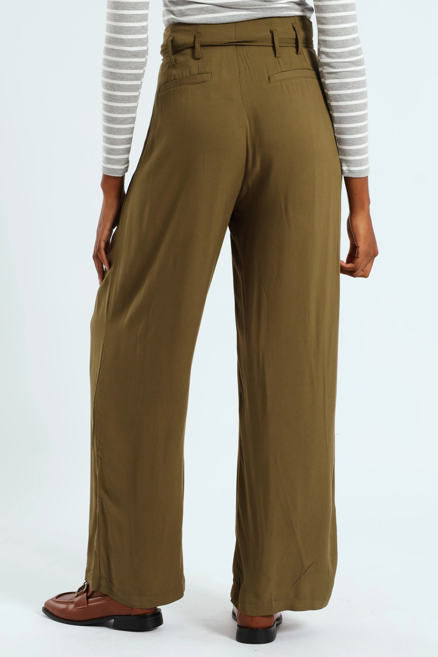 Casual Essentials Casual Fit Paperbag Self Belt Wideleg Pant - Fatigue