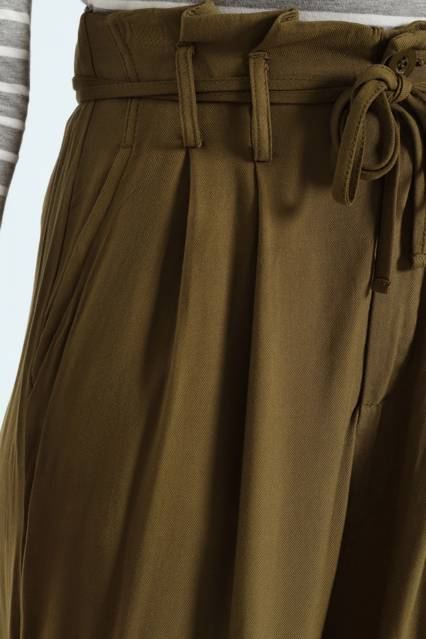 Full Comfort Paperbag Self Belt Wideleg Pant - Fatigue