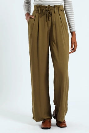 Paperbag Self Belt Wideleg Pant - Fatigue No Gap Waistband
