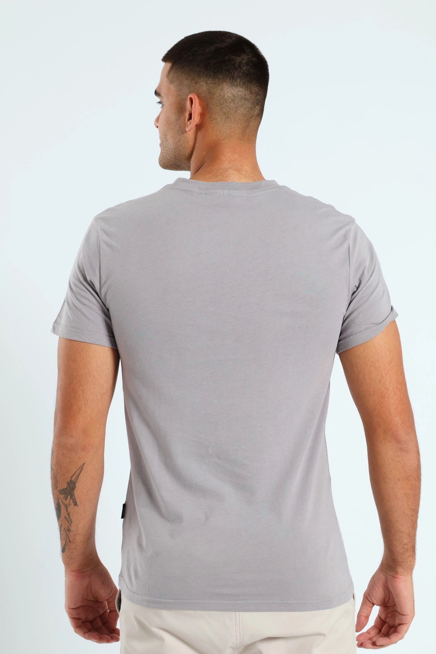 Short Sleeve Basic Print T-Shirt - Light Grey Perfect Fit Wear