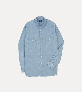 Blue Cotton Chambray Two-Pocket Work Shirt Tailored Cut