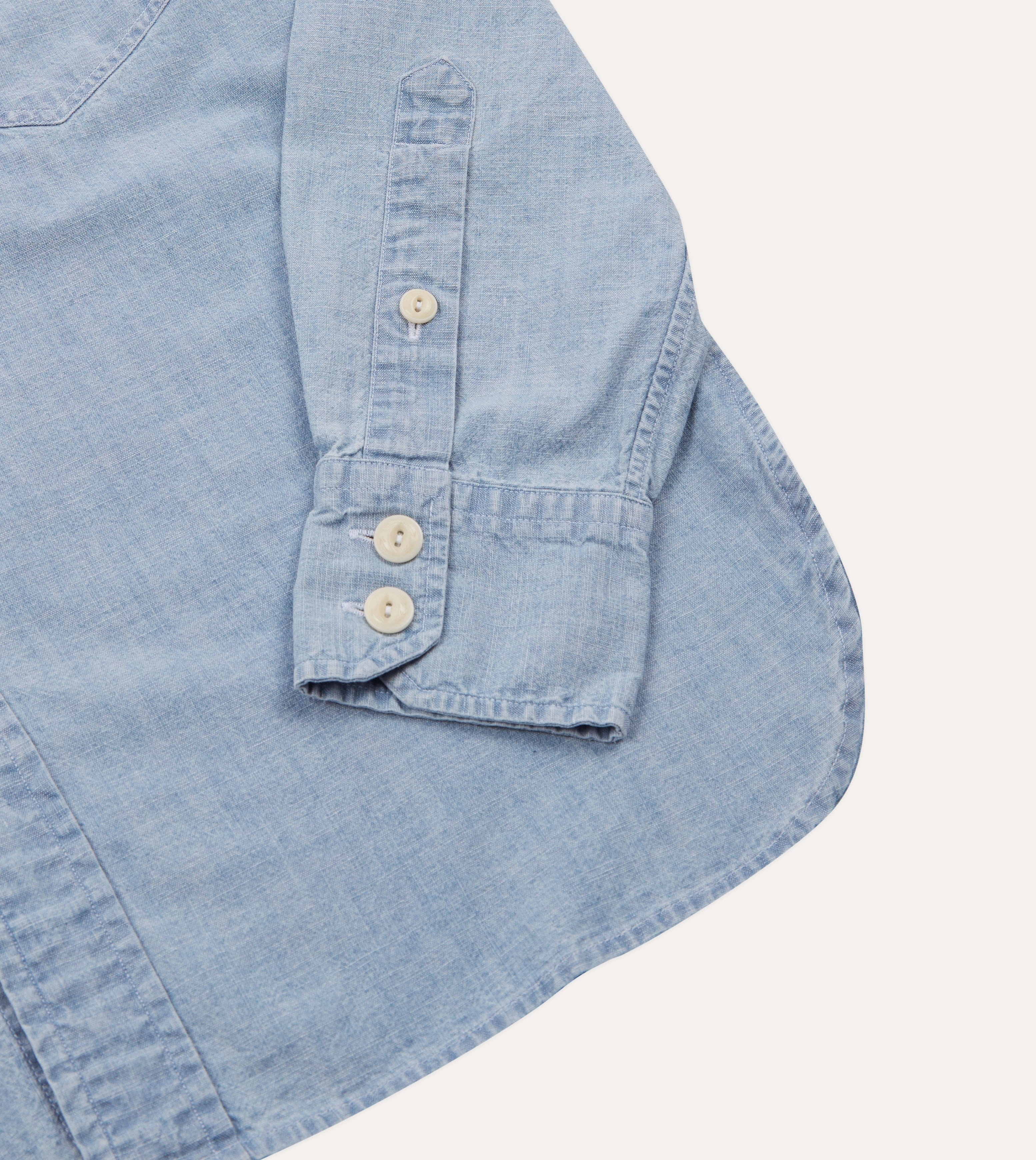 Blue Cotton Chambray Two-Pocket Work Shirt Patterned Texture