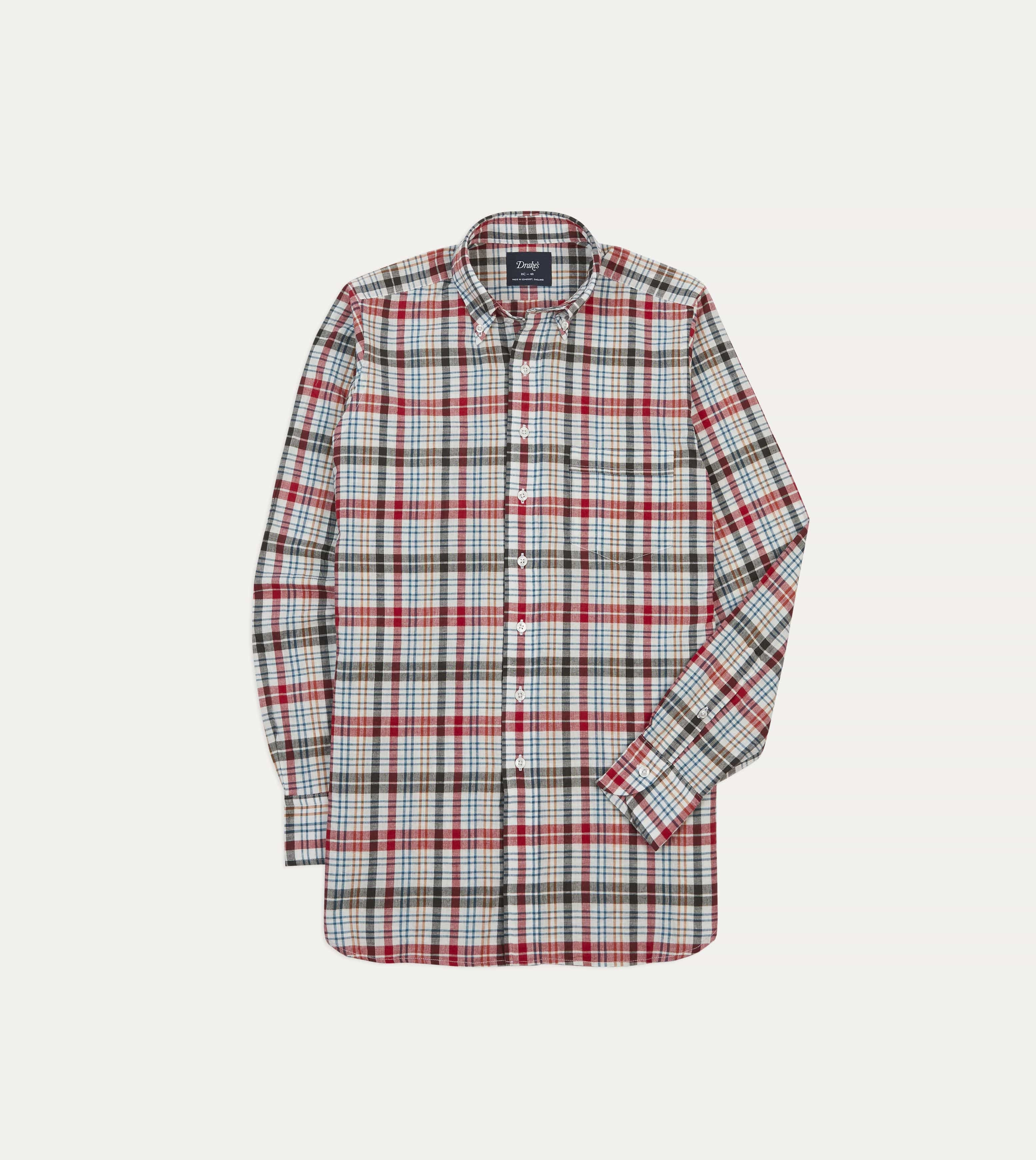 Red and Black Madras Check Cotton Button-Down Shirt Comfortable Fabric