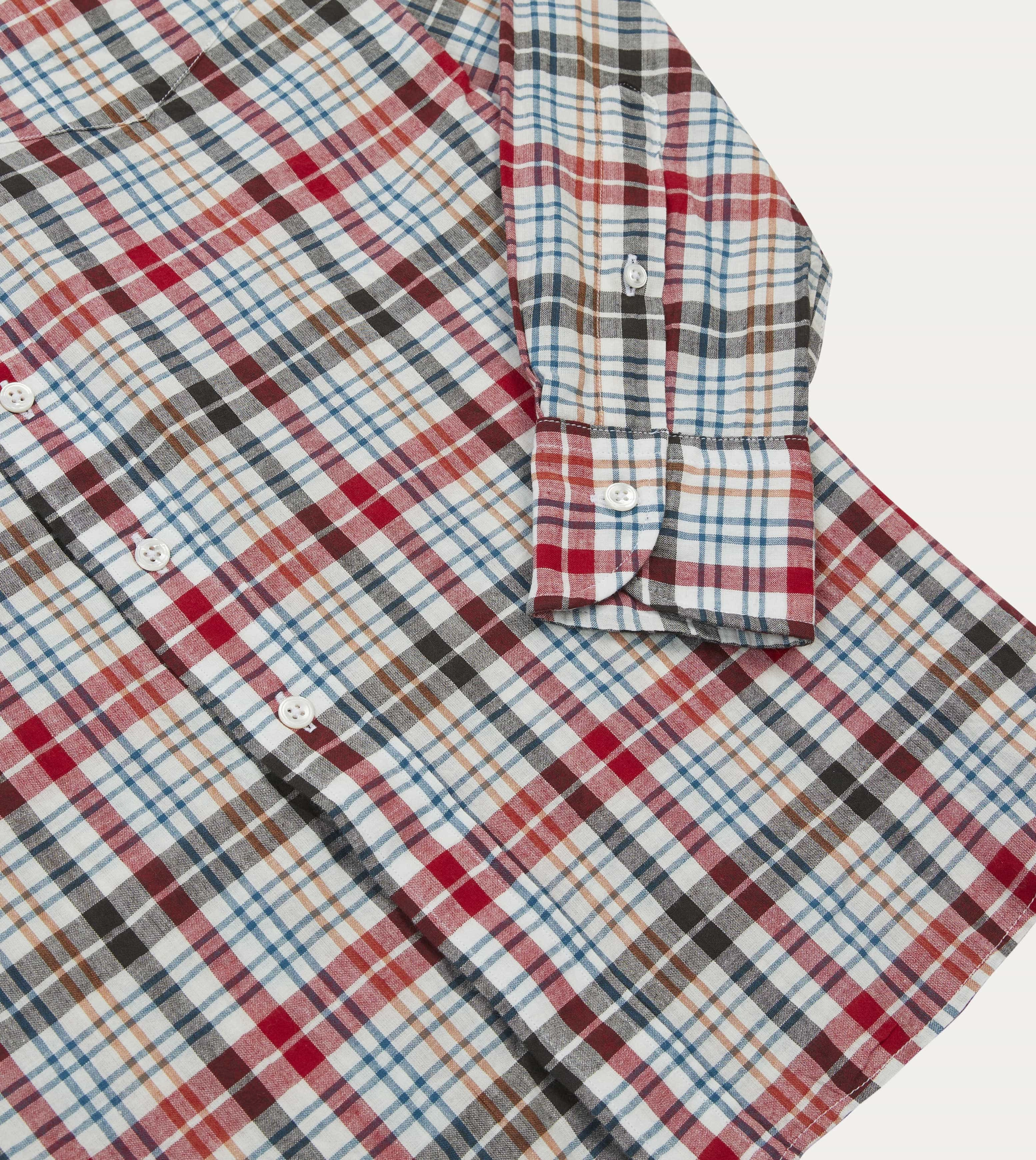 Red and Black Madras Check Cotton Button-Down Shirt Wedding guest Stretchable Cloth
