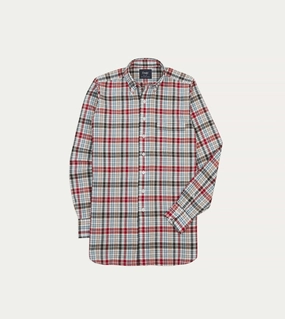Red and Black Madras Check Cotton Button-Down Shirt Comfortable Fabric