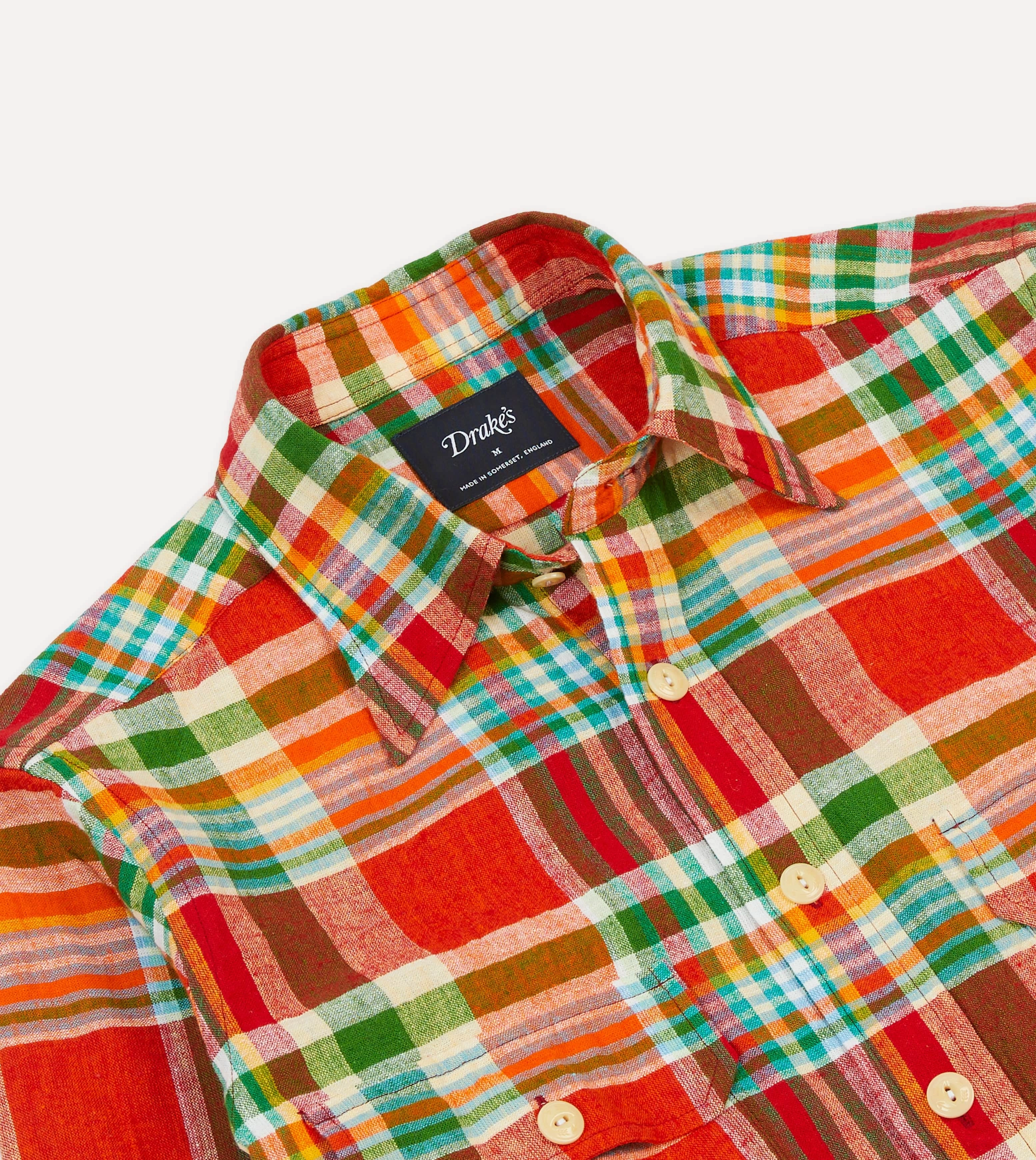 Moisture wicking Runway Inspired Red and Green Madras Check Cotton-Linen Two-Pocket Work Shirt