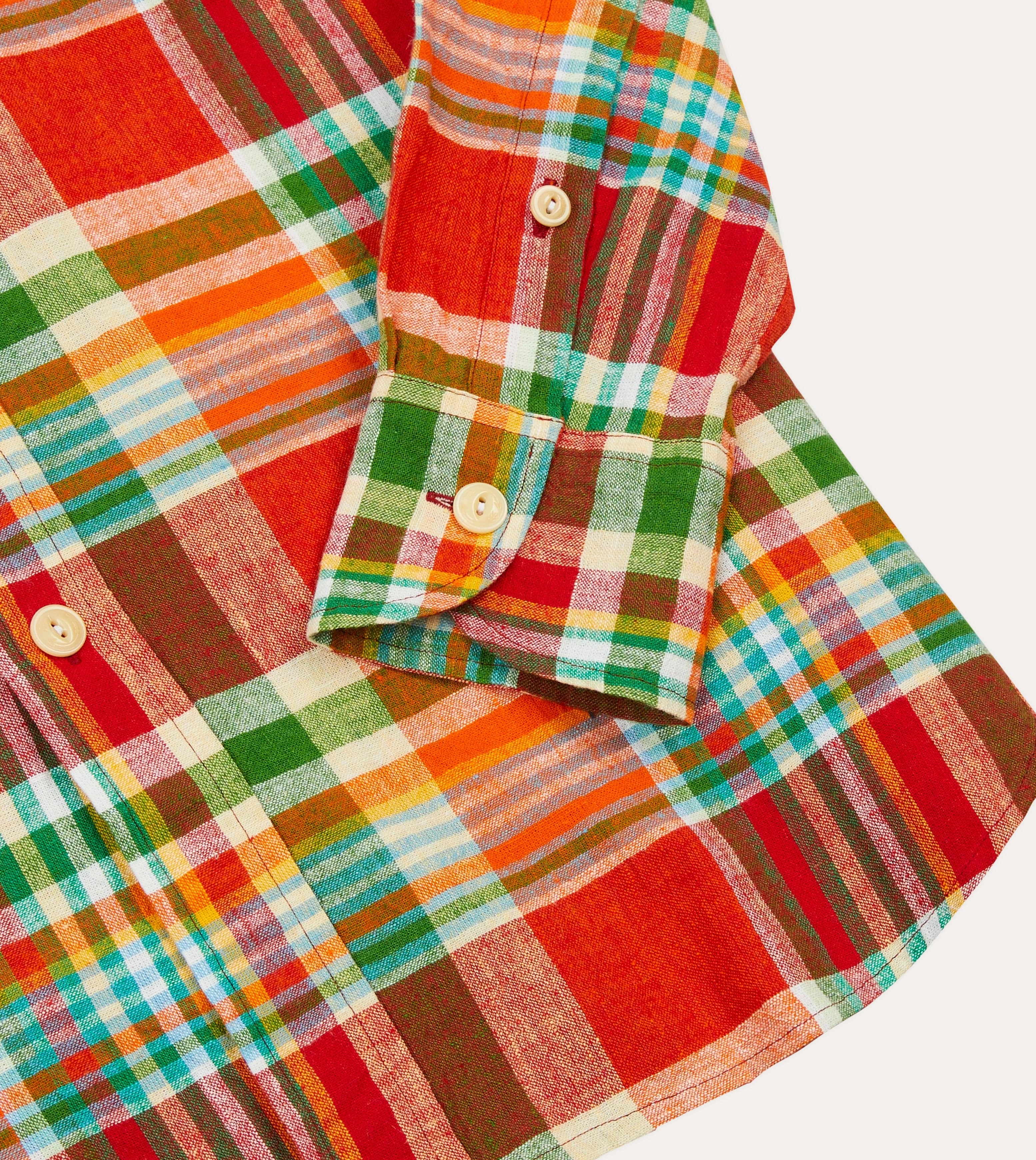 birthday celebration Red and Green Madras Check Cotton-Linen Two-Pocket Work Shirt