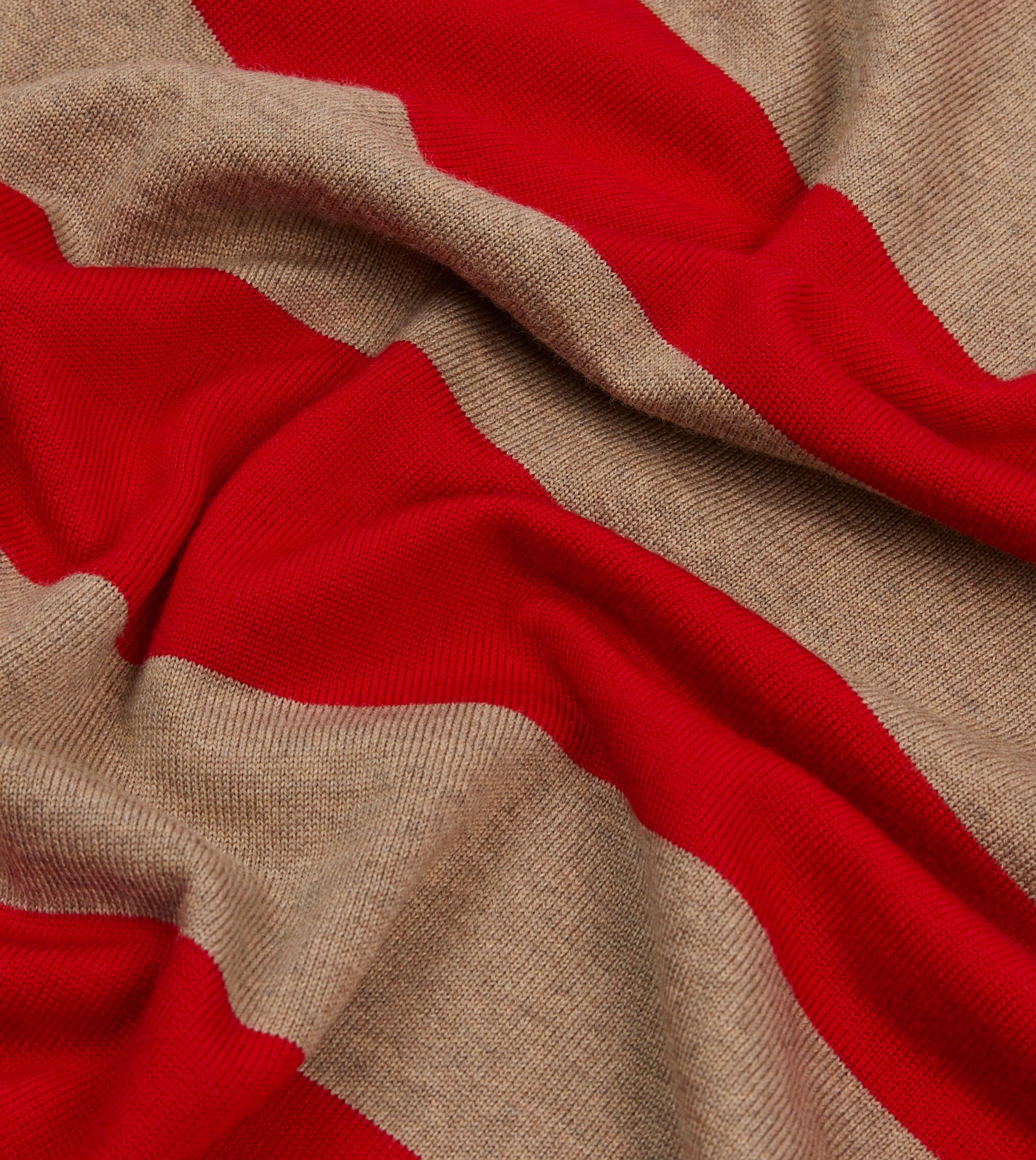 Red and Tan Block Stripe Knitted Rugby Shirt Vibrant Colors Pocket Detail