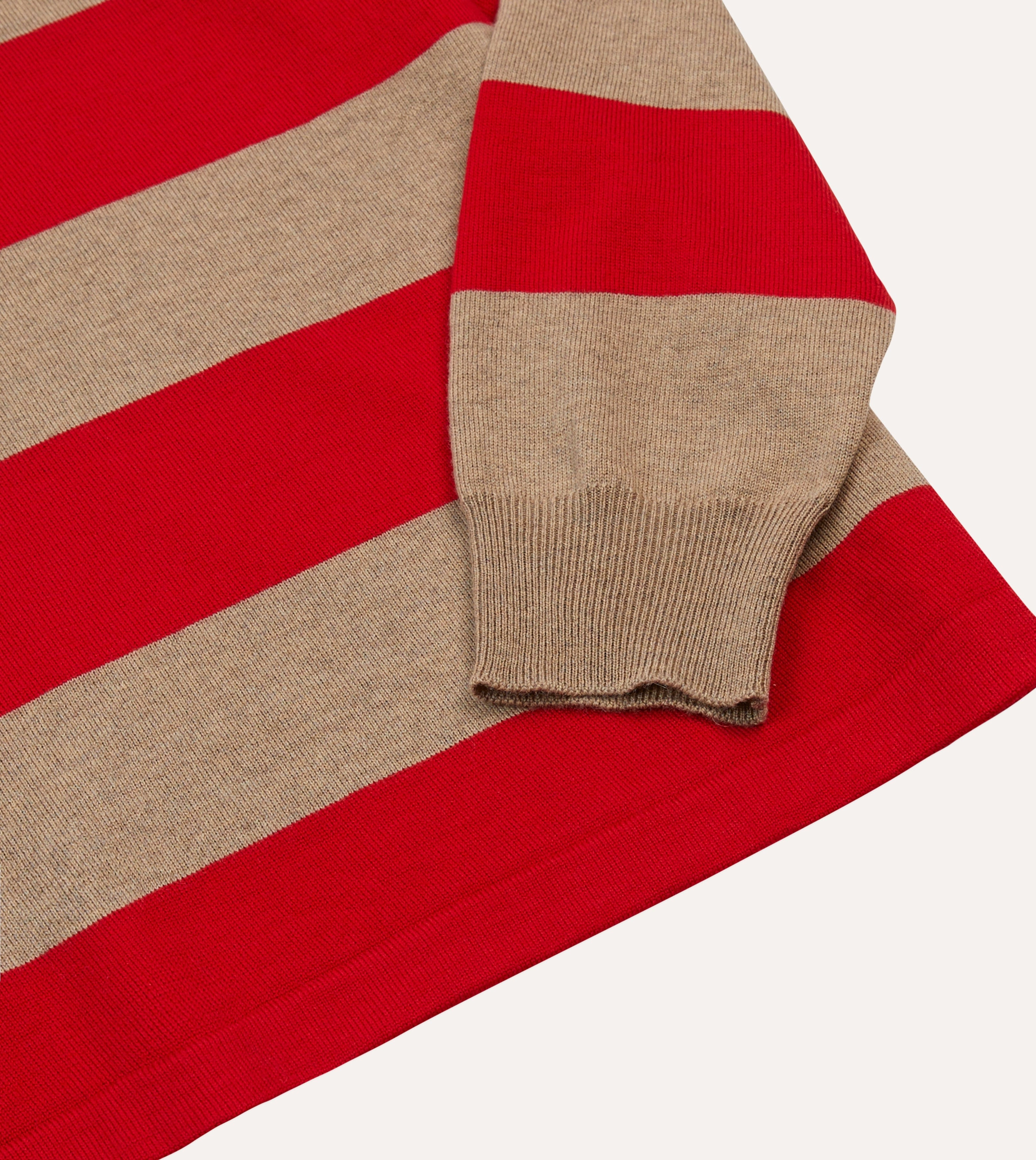 Workwear Essential Smooth Finish Red and Tan Block Stripe Knitted Rugby Shirt