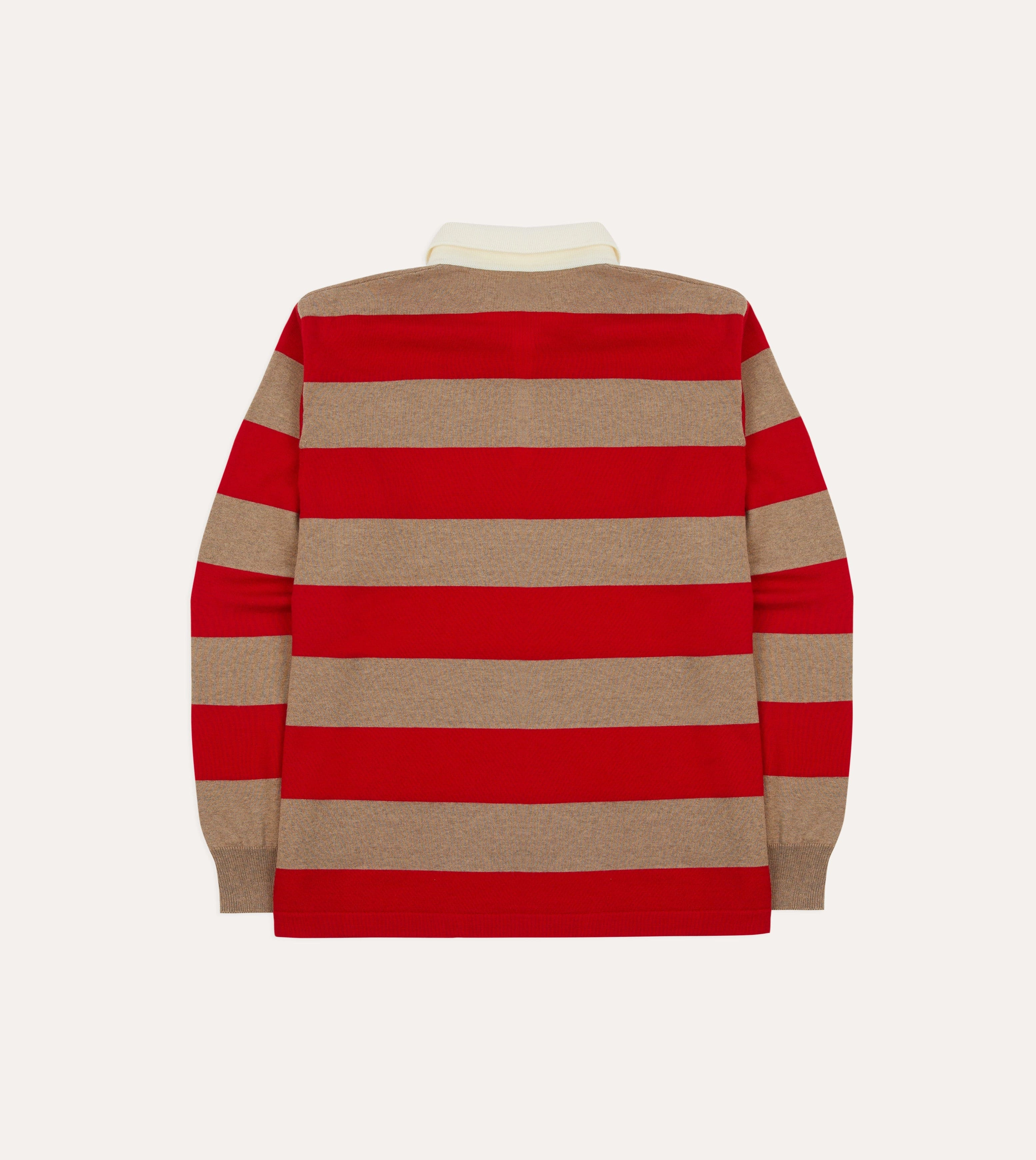 Weekend Outing Red and Tan Block Stripe Knitted Rugby Shirt
