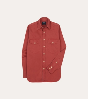 Red Cotton Long Point Collar Work Shirt Layered Look