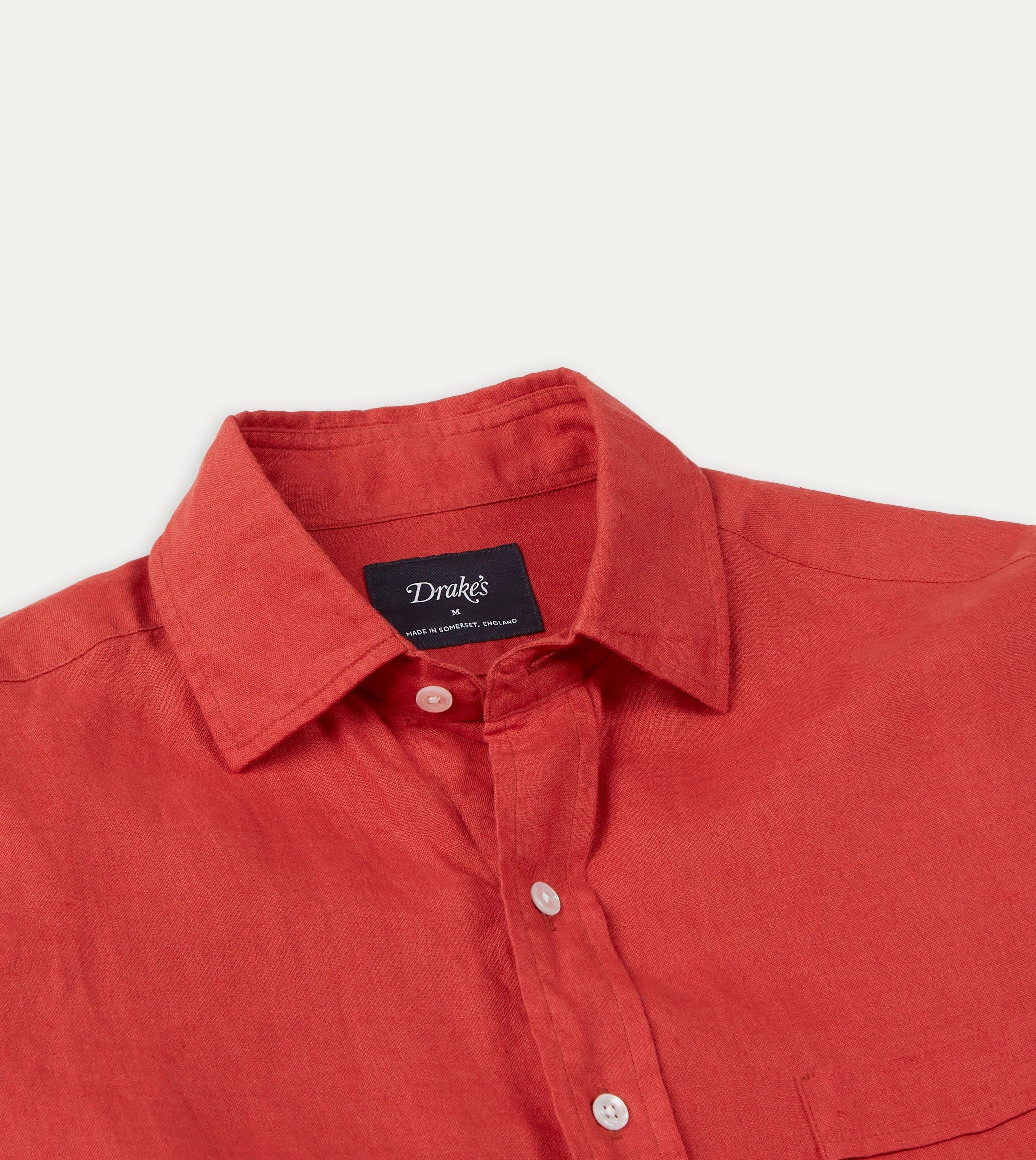 Red Linen Spread Collar Shirt Short Sleeve Unique Design