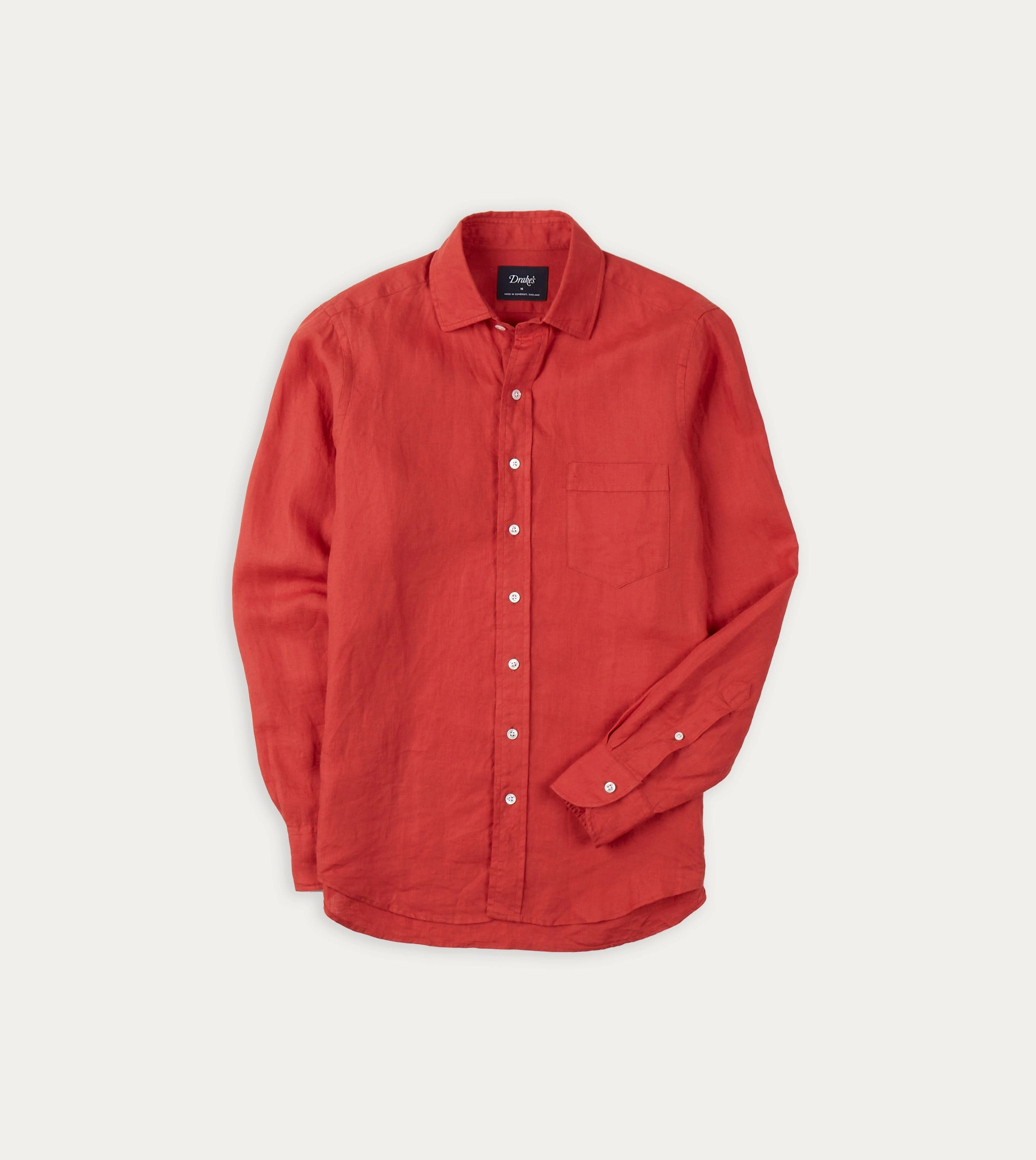 Red Linen Spread Collar Shirt Summer Camp