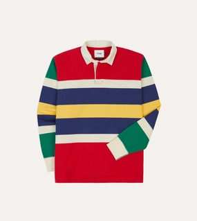 Red, Yellow and Navy Multi Stripe Cotton Rugby Shirt Trend-Driven