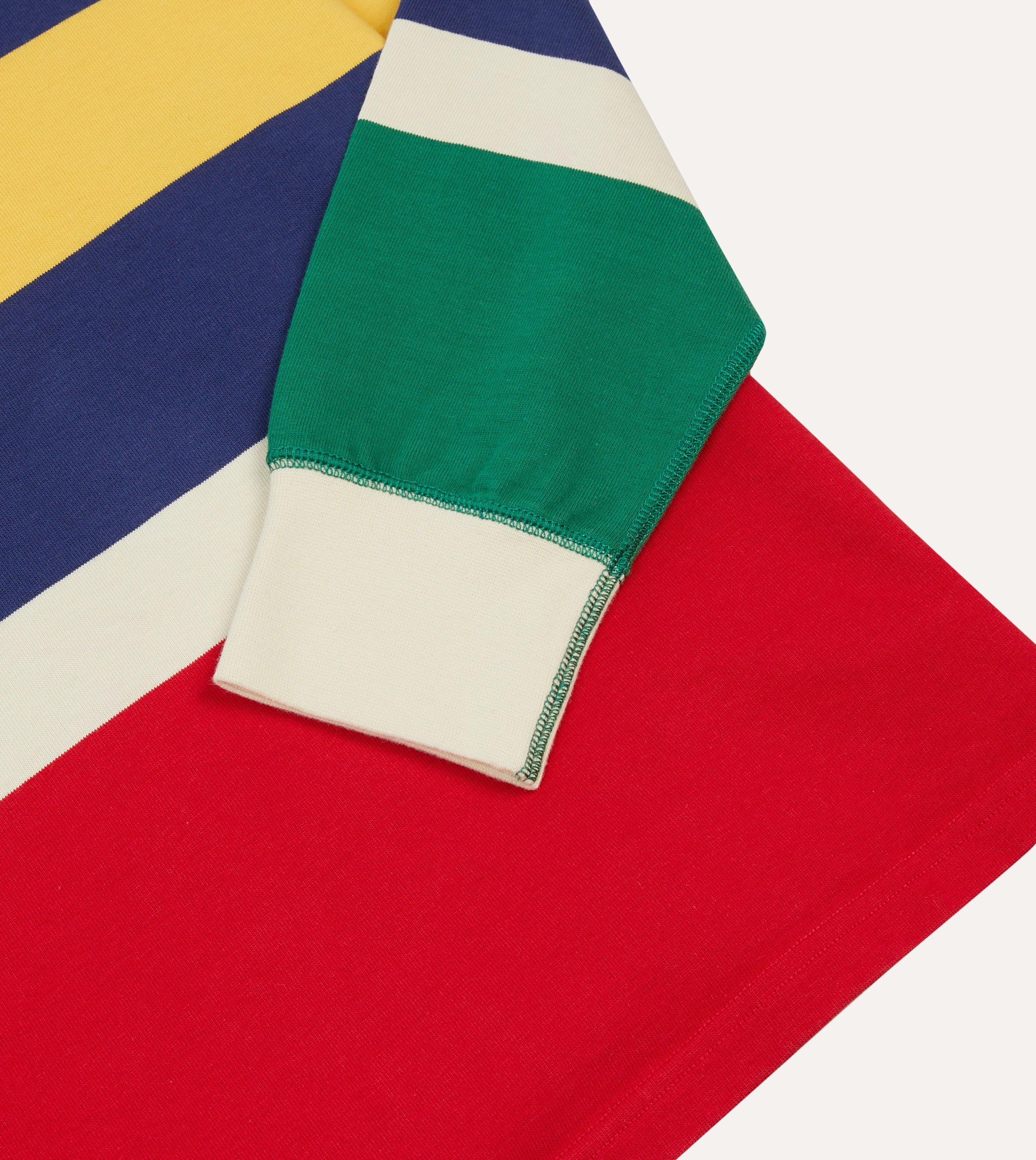 Geometric Print Red, Yellow and Navy Multi Stripe Cotton Rugby Shirt