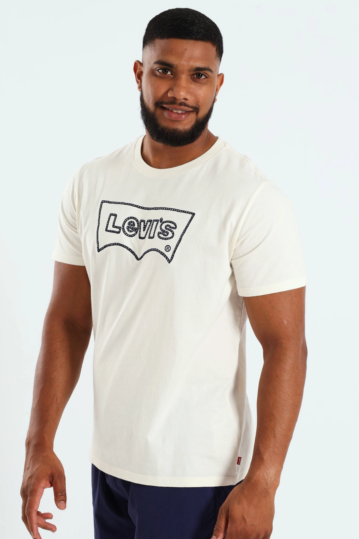 Relaxed Fit Trucker Tee -  White/Blue Reinforced Hems