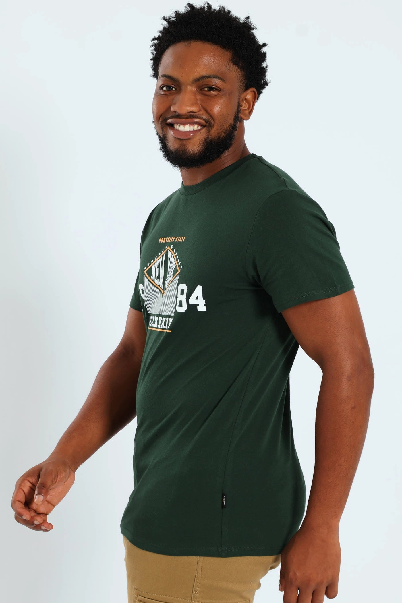 Short Sleeve Basic Print Tee - Bottle Green Sporty Style