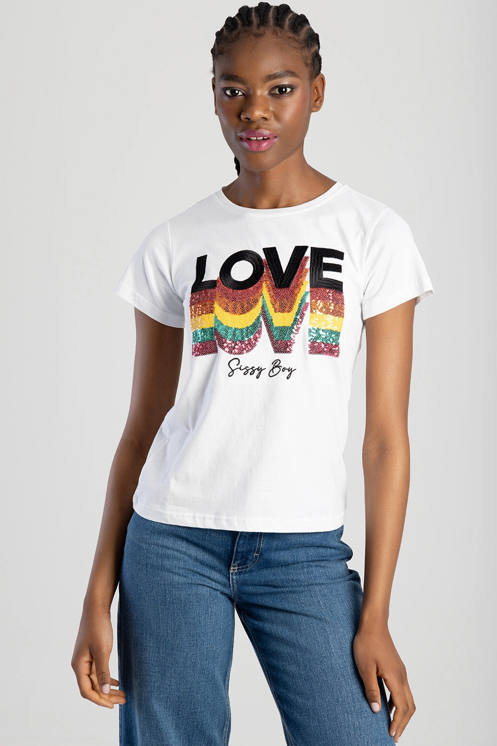 Flexible Knit Regular Fit Multi-Technique Logo Top - White