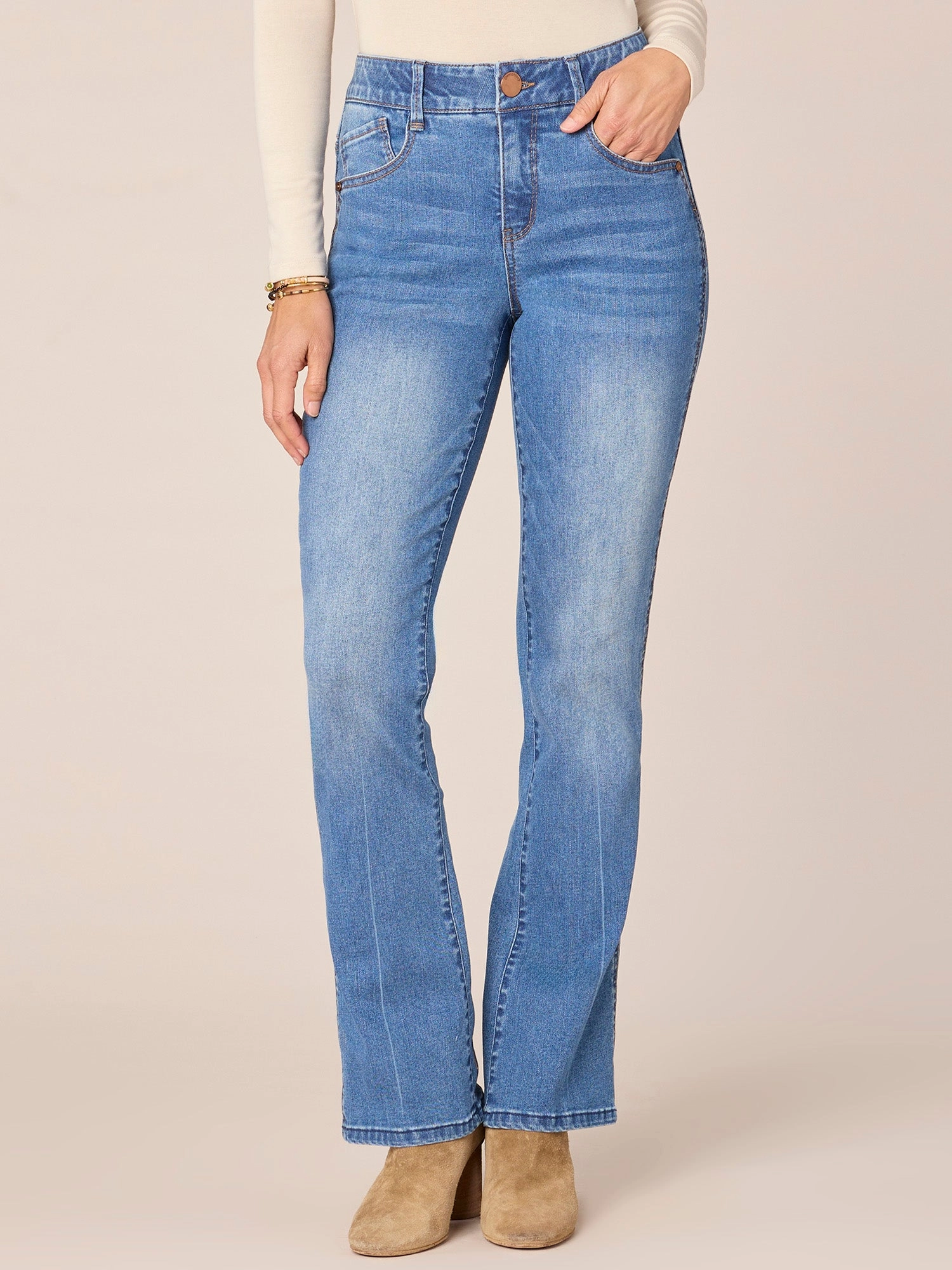 "Ab"solution Mid-Rise Double Side Seam Itty Bitty Boot Jeans Everyday Fashion Lover