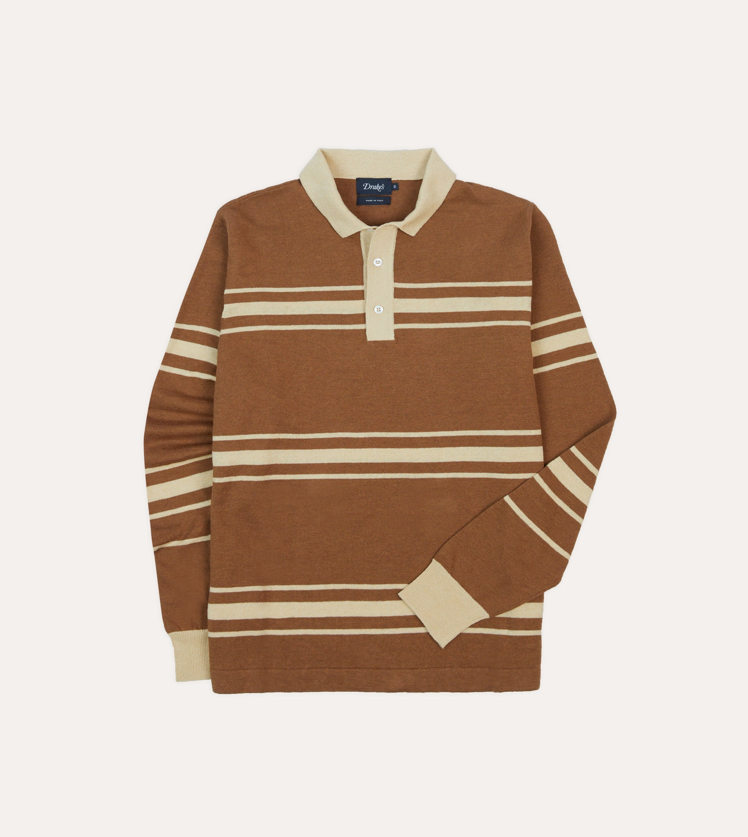 Brown and Ecru Linen Cotton Knitted Rugby Shirt Casual Wear Artistic Design