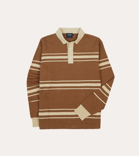 Brown and Ecru Linen Cotton Knitted Rugby Shirt Casual Wear Artistic Design