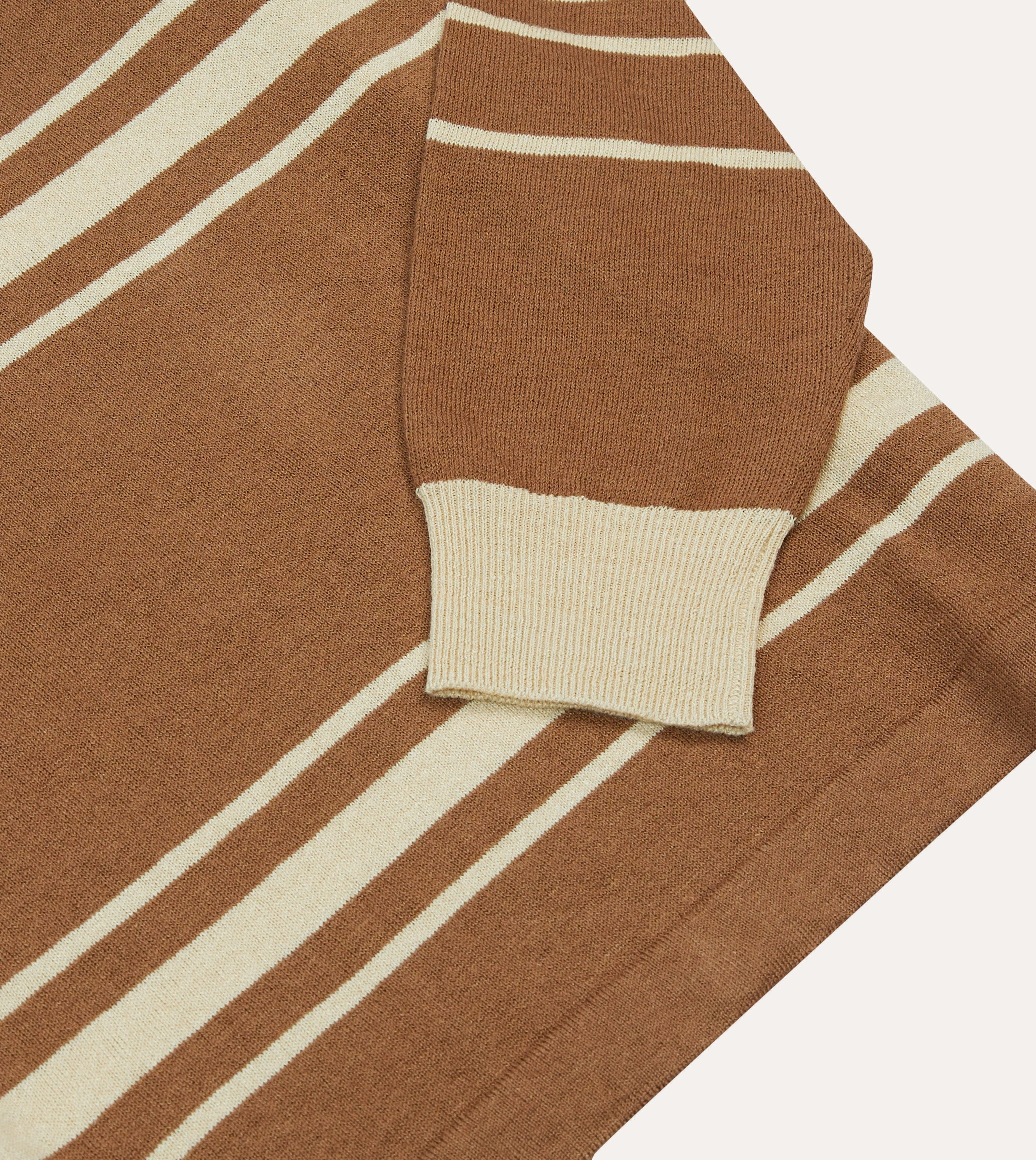 Brown and Ecru Linen Cotton Knitted Rugby Shirt Layered Hemline Eco friendly materials