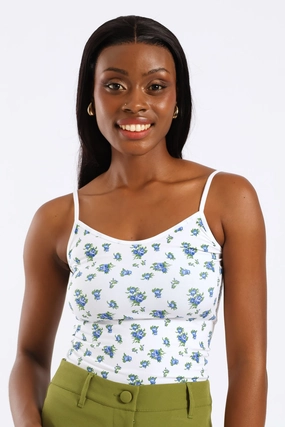 Wrinkle Resistant 2 Pack Seamless Print Cami - White/Blue