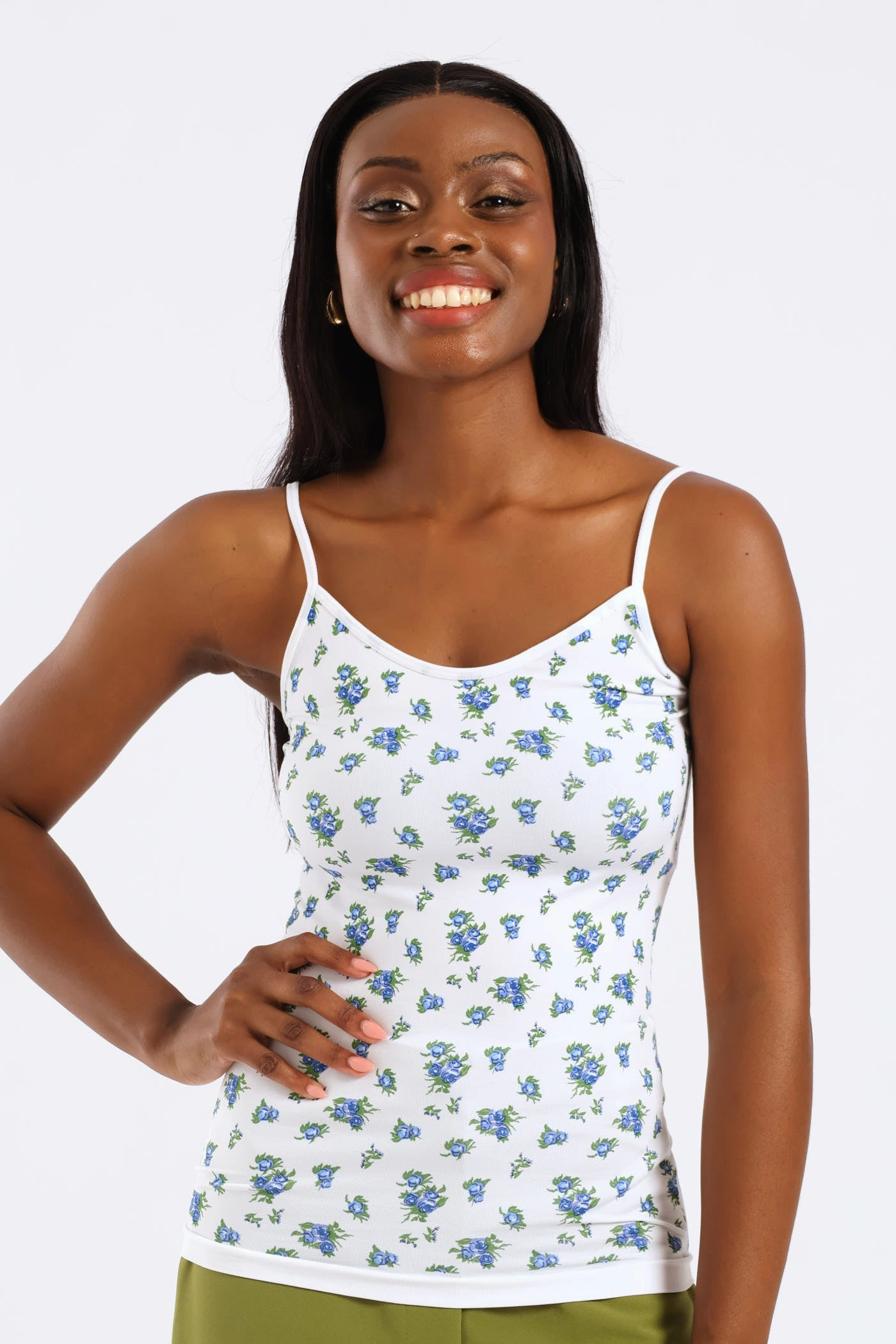 2 Pack Seamless Print Cami - White/Blue SnagResistant