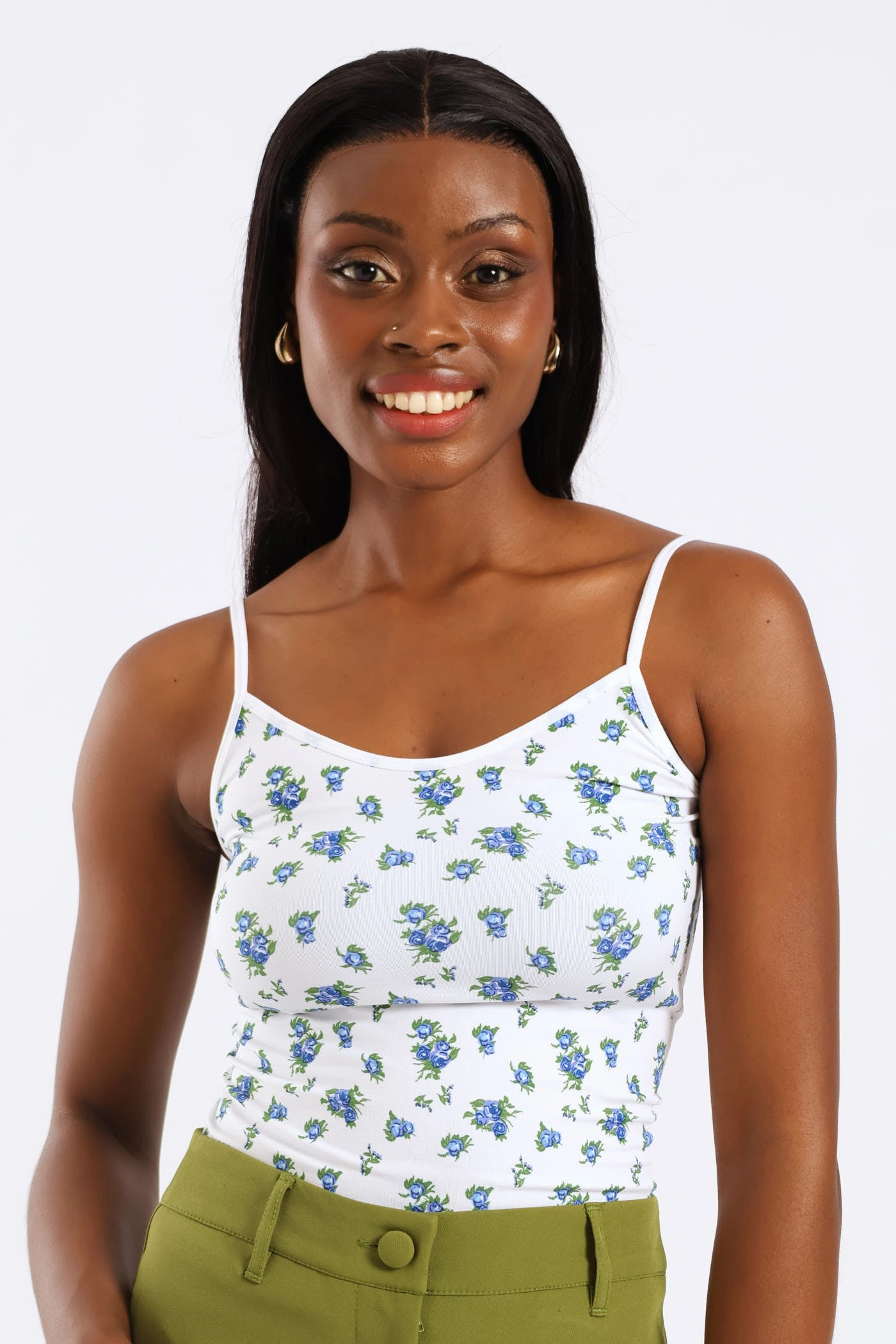 Wrinkle Resistant 2 Pack Seamless Print Cami - White/Blue