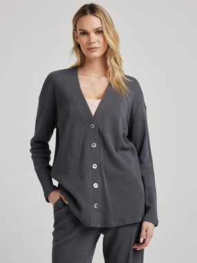 Cozy Flex Fit Casual Layers Relaxed Cardigan - Charcoal