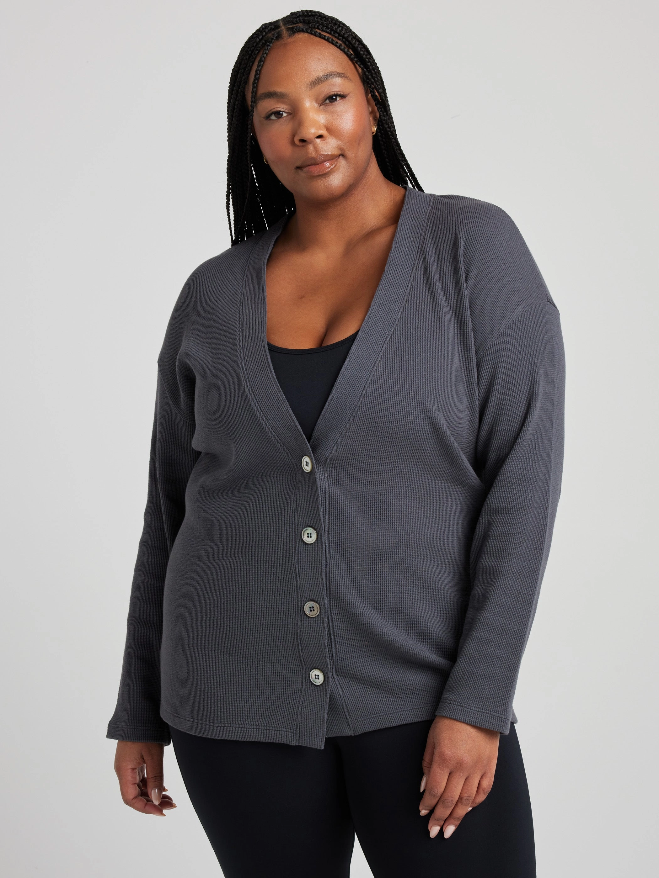 Simple Warmth Relaxed Cardigan - Charcoal