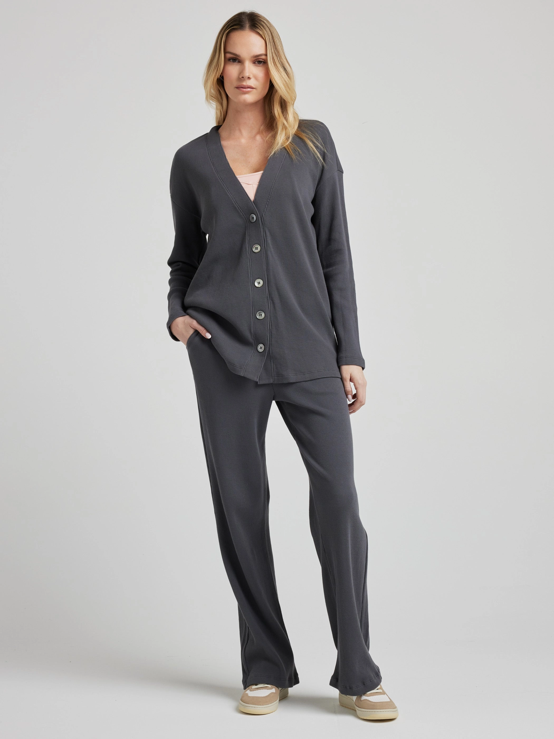 Loopback Fabric Breathable Warmth Relaxed Cardigan - Charcoal