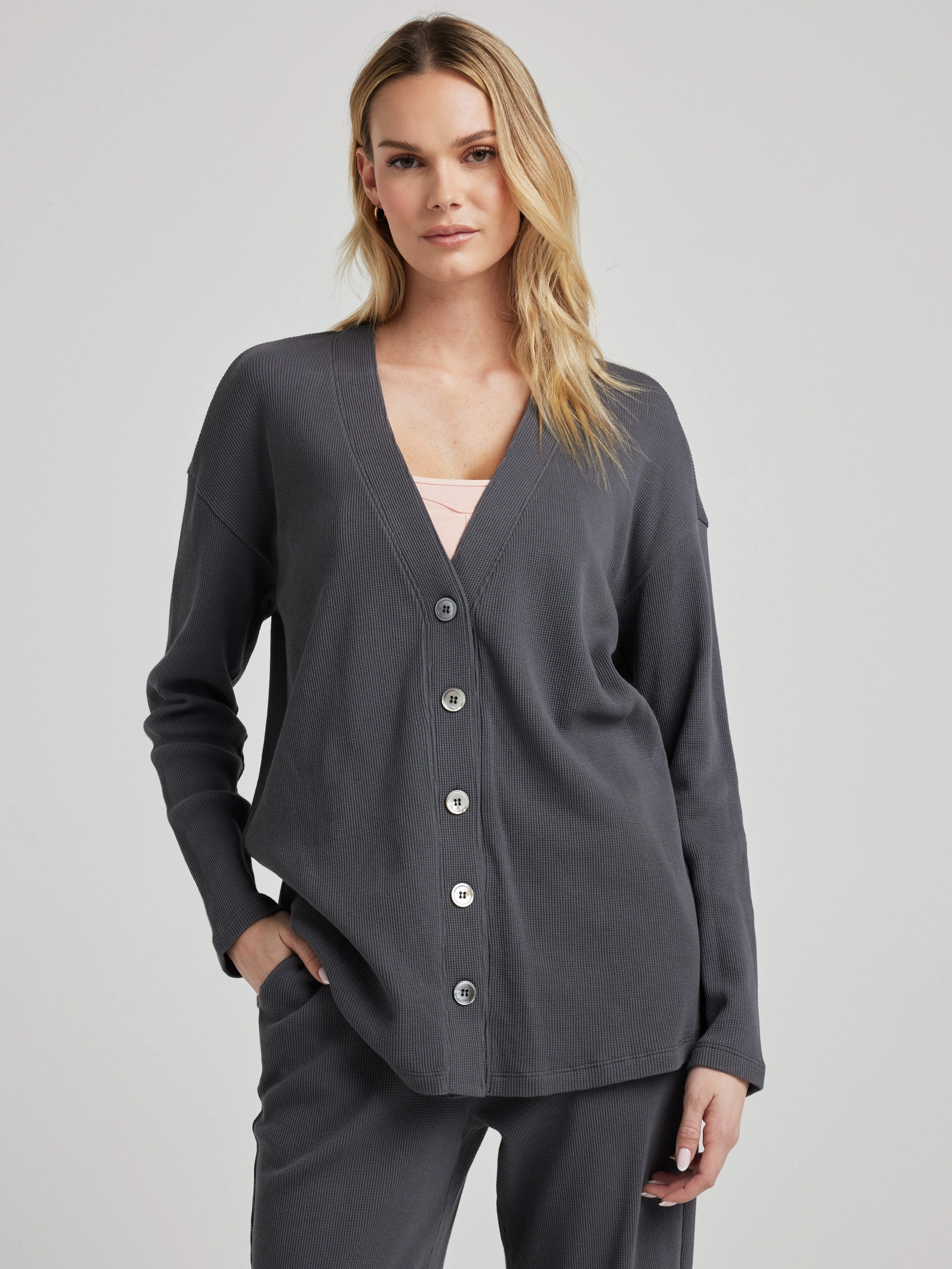 Cozy Flex Fit Casual Layers Relaxed Cardigan - Charcoal