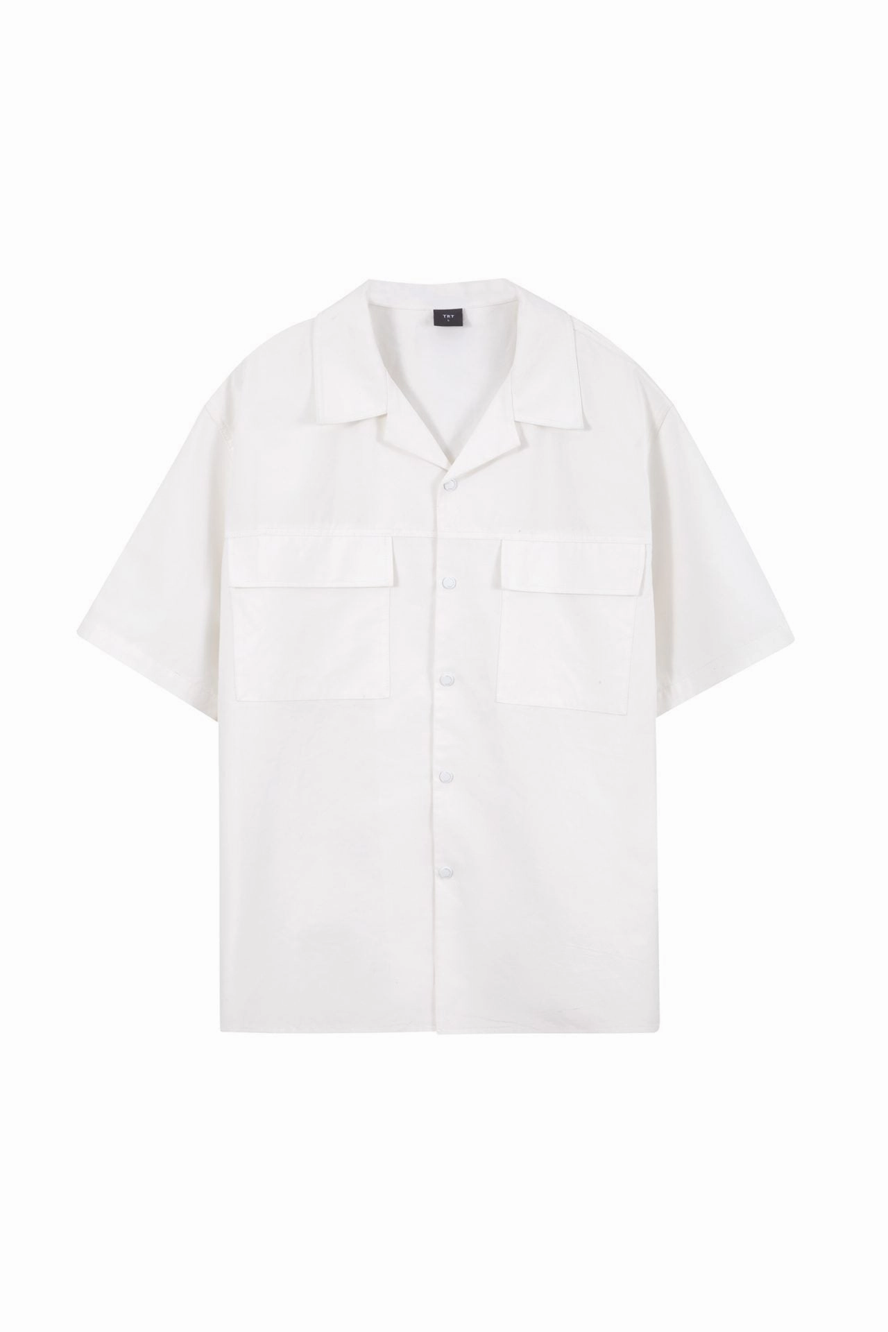 Relaxed-Fit Flapped Pocket Cuban Collar Top - Cream [AT] Cool Design