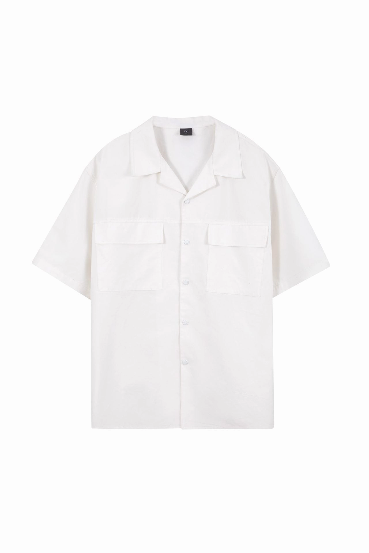 Relaxed-Fit Flapped Pocket Cuban Collar Top - Cream [AT] High Quality Printing