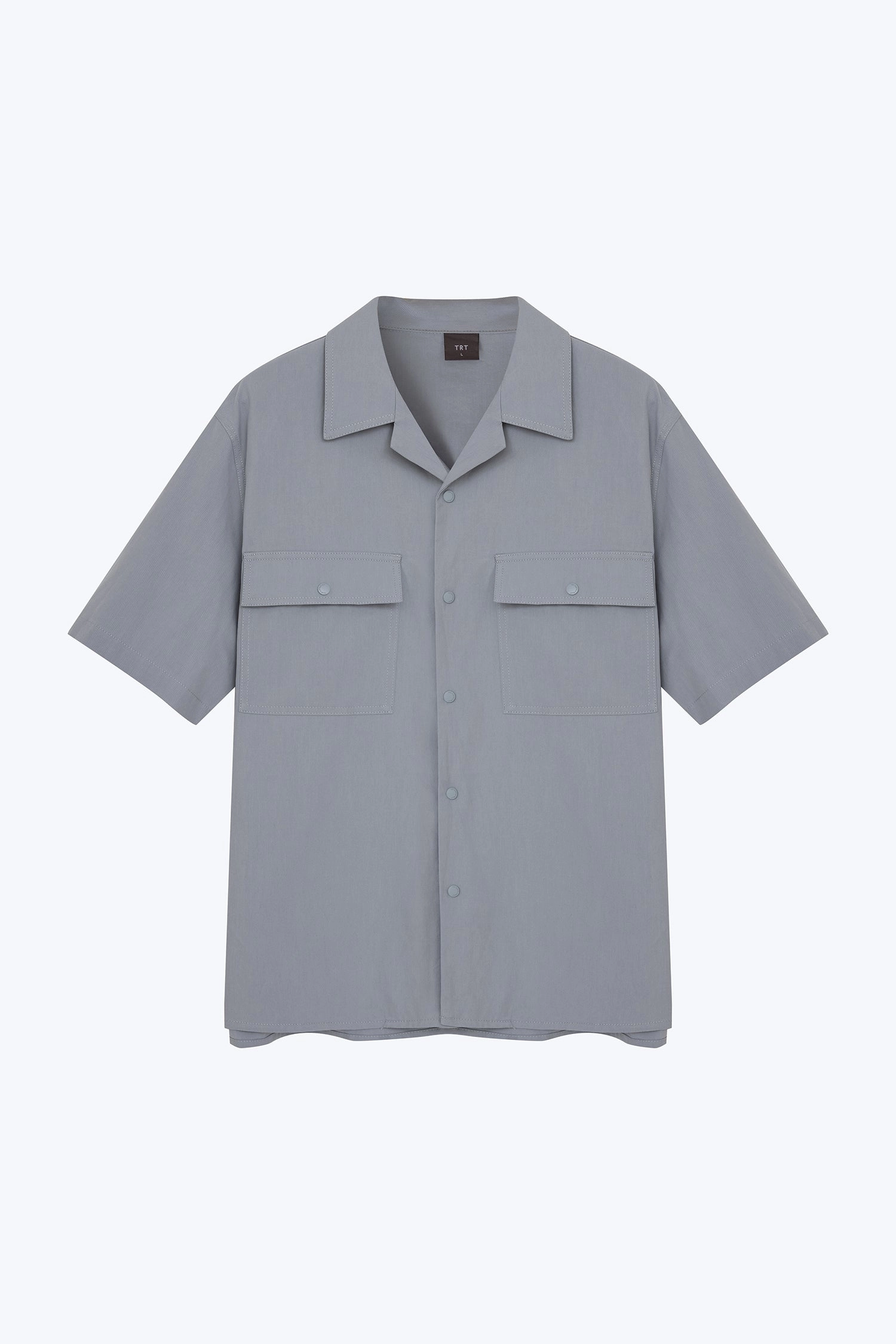 Relaxed-Fit Flapped Pocket Cuban Collar Top - Dusty Blue Ultra Soft Texture Cozy Essentials