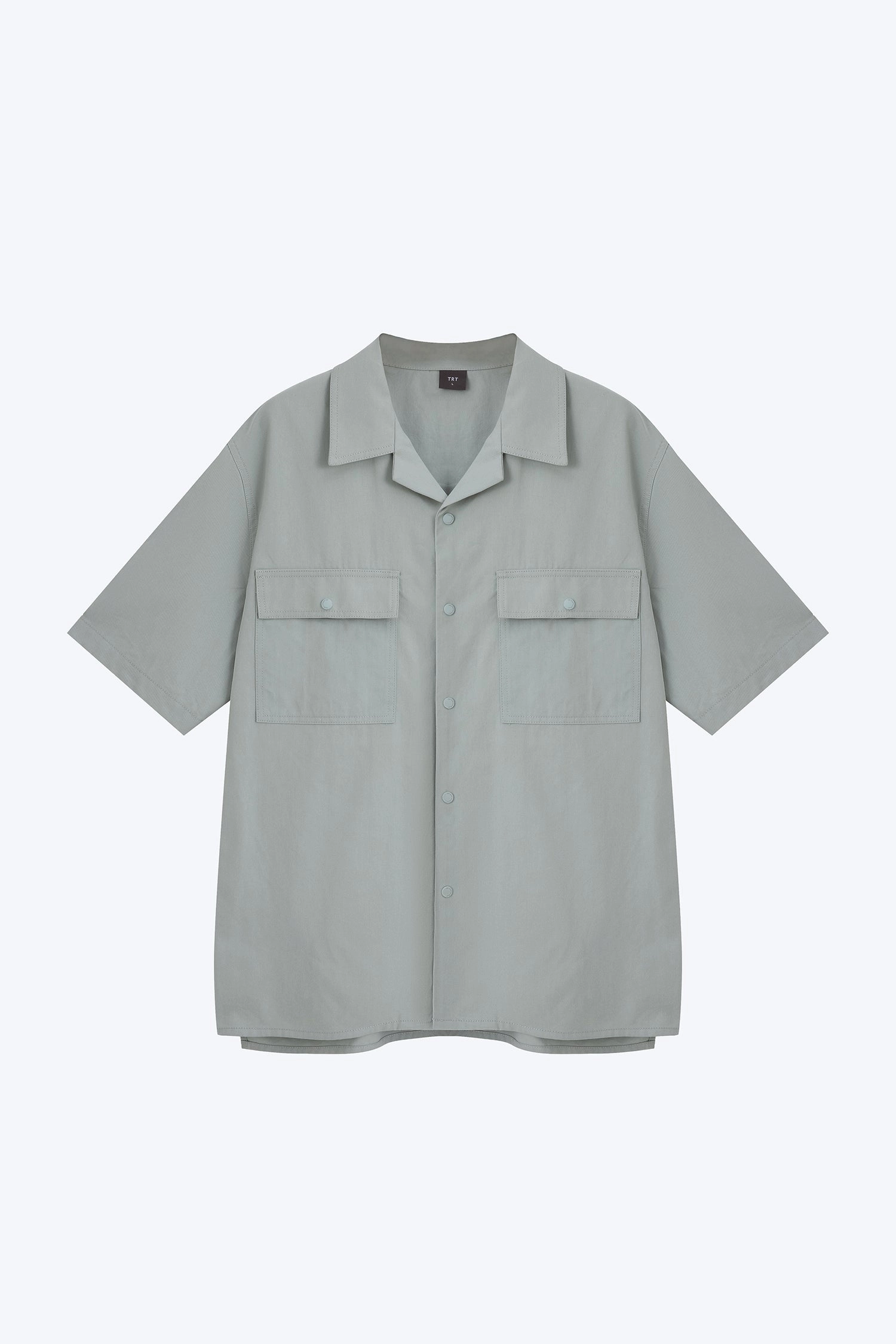 Relaxed-Fit Flapped Pocket Cuban Collar Top - Mint [AT] Autumn Wear Simple Comfort