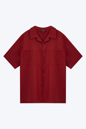 Retro nostalgia Relaxed-Fit Open Collar Shirt - Burgundy [AT]