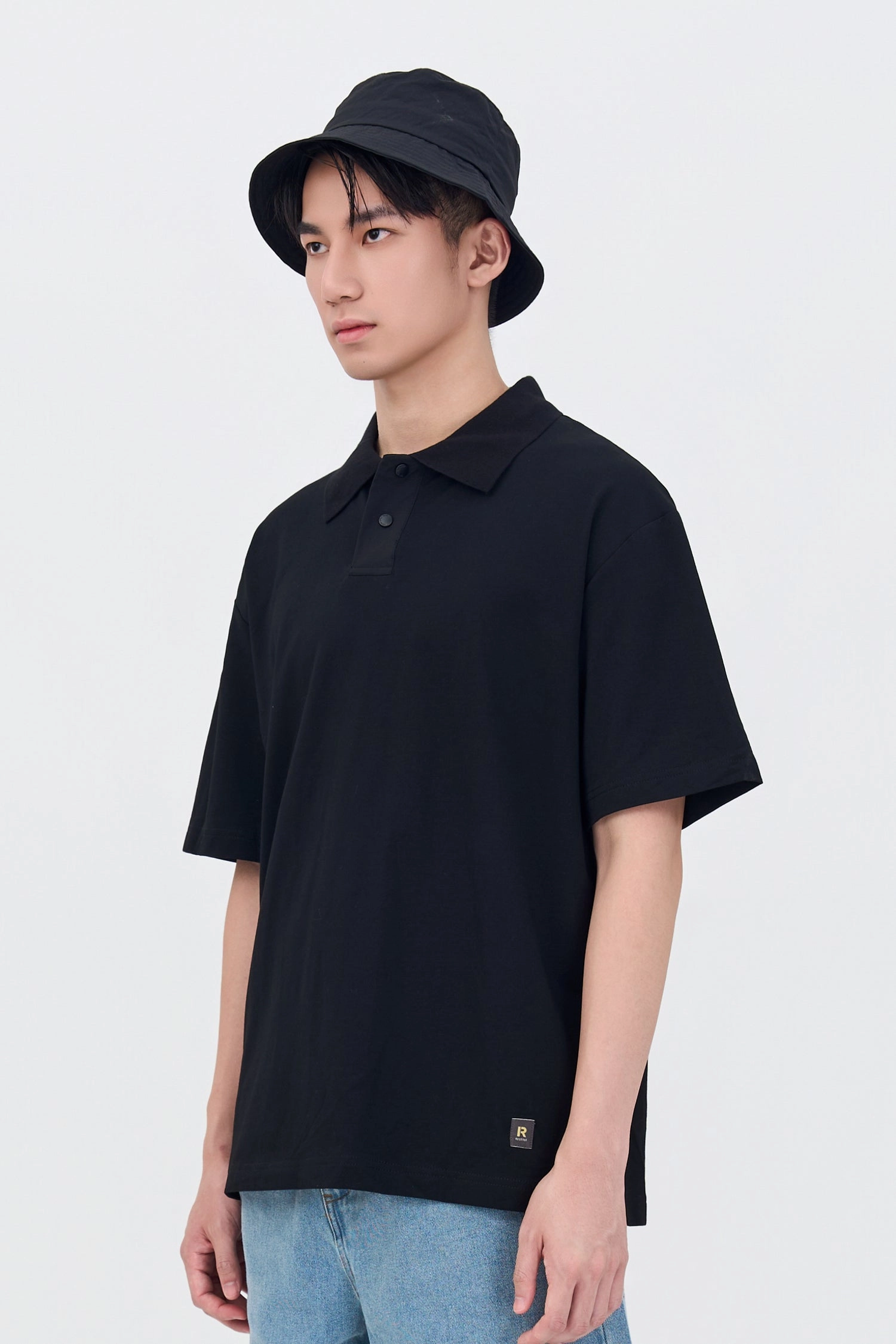 Moisture Control Technology TexturedSurface Relaxed Fit Polo Tee - Black