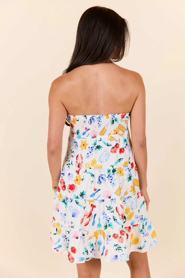 Sweet Thing Summer Girl Dinner Strapless Printed Mini Dress FINAL SALE Crisp Detail Trendy Wear