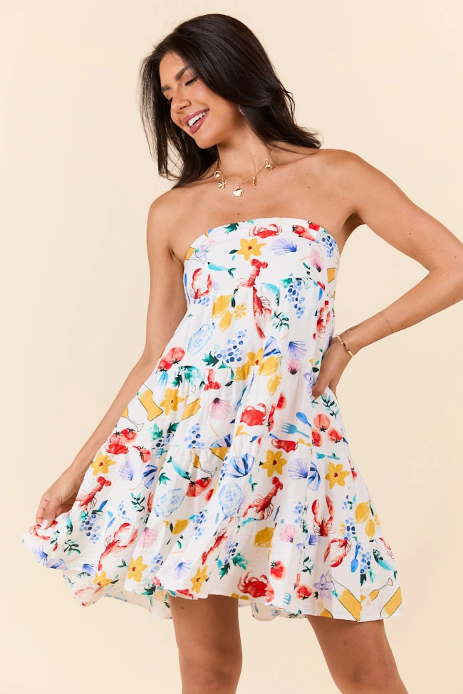 Smile Soft Sweet Thing Summer Girl Dinner Strapless Printed Mini Dress FINAL SALE