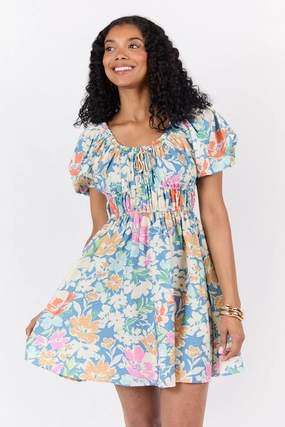 Fine Details Easy Movement Remember Me Teal Multi Floral Short Sleeve Mini Dress FINAL SALE