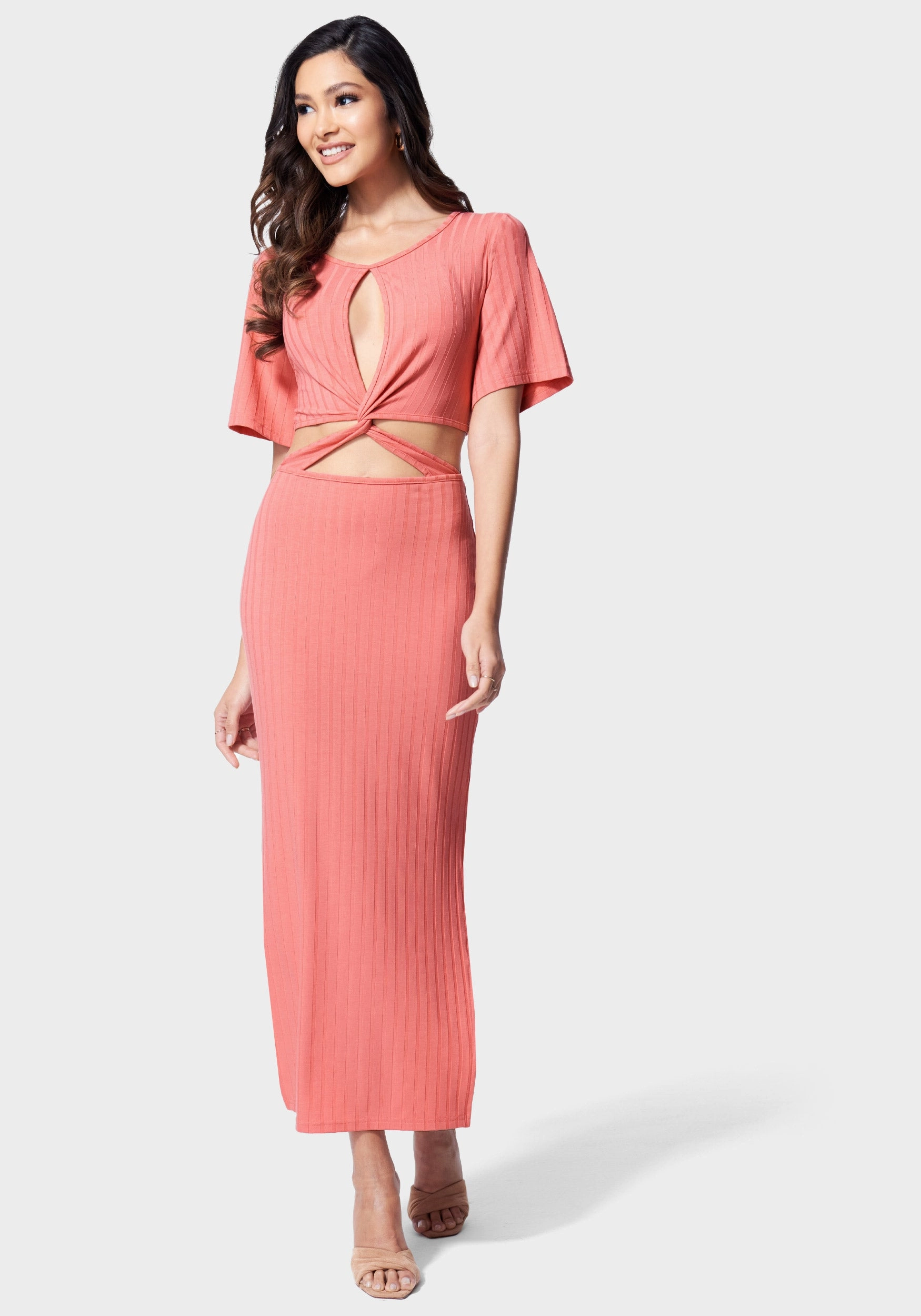 elegant design Strappy Cutout Knit Midi Dress