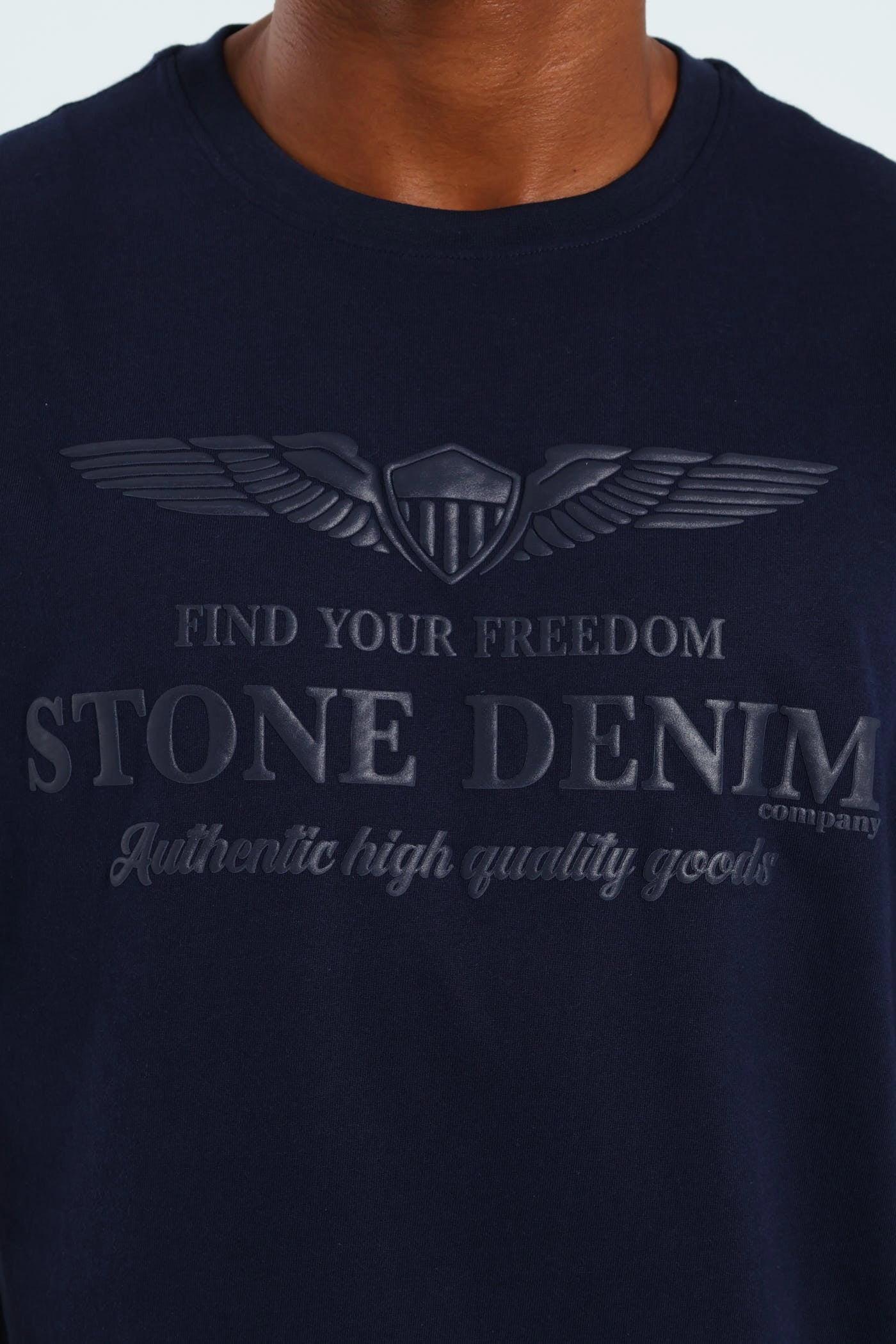 Wings Shield HD Puff Print Tee - Navy Light Design Lint Resistant Surface