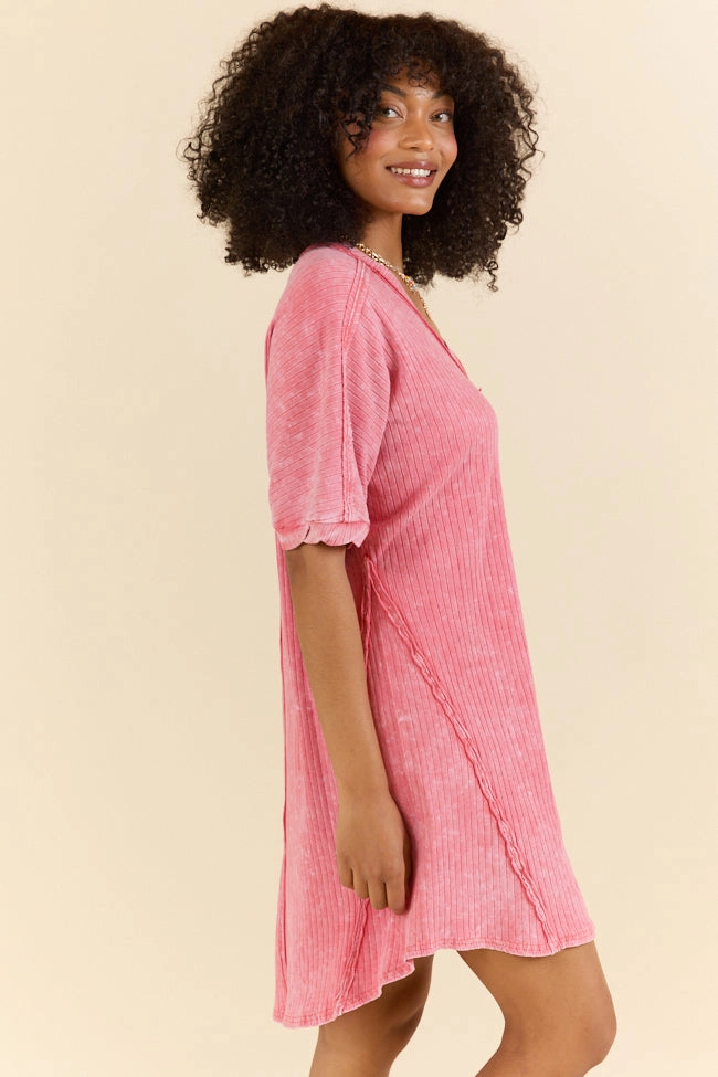 Daily Favorite High Temperatures Hot Pink Acid Wash Knit Dress FINAL SALE