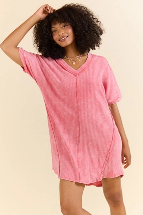 High Temperatures Hot Pink Acid Wash Knit Dress FINAL SALE Form Focus Korean Trend