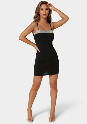 Gender Inclusive Casual Must-Have Rhinestone Trim Jersey Short Dress